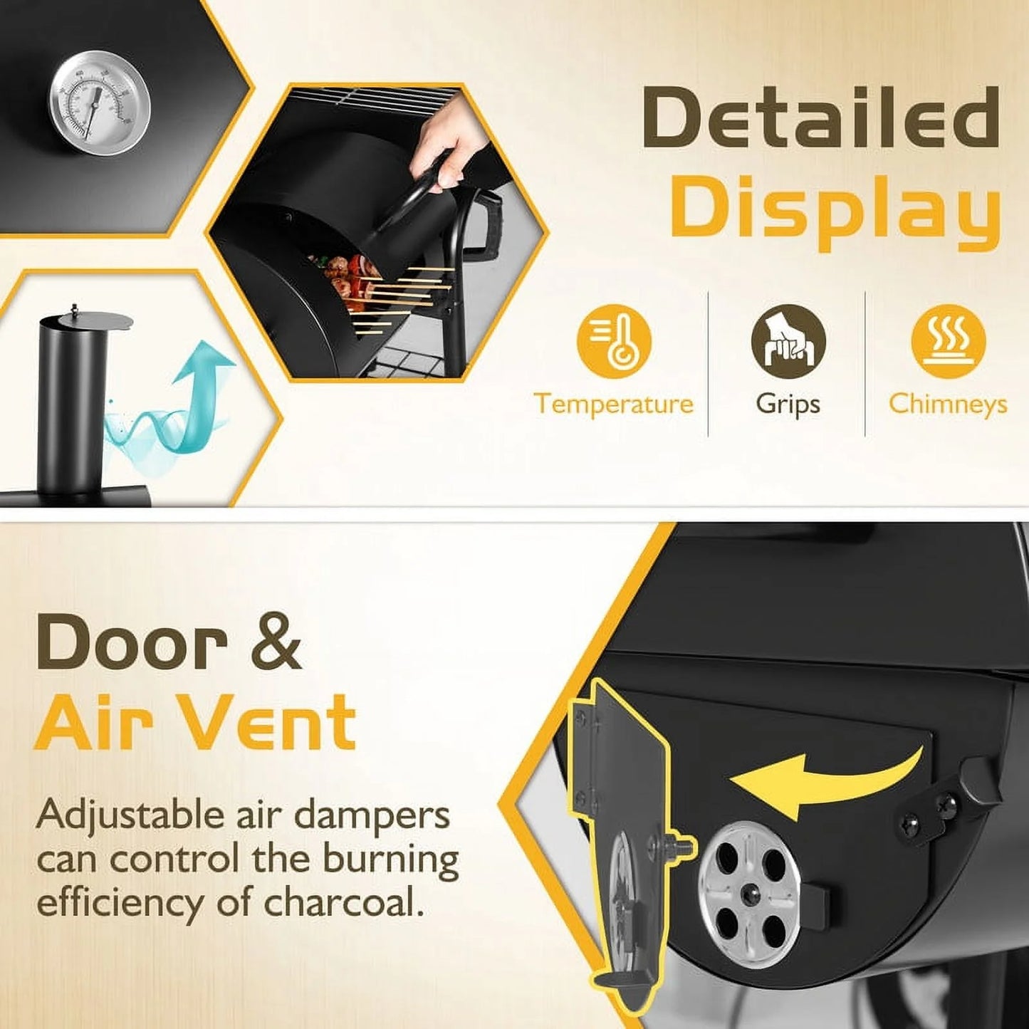 Furmax Charcoal Grill with Offset Smoker Portable Stainless Steel Grill with Cover Versatile Outdoor Camping BBQ and Barrel Smoker for Patio, Backyard & Camping