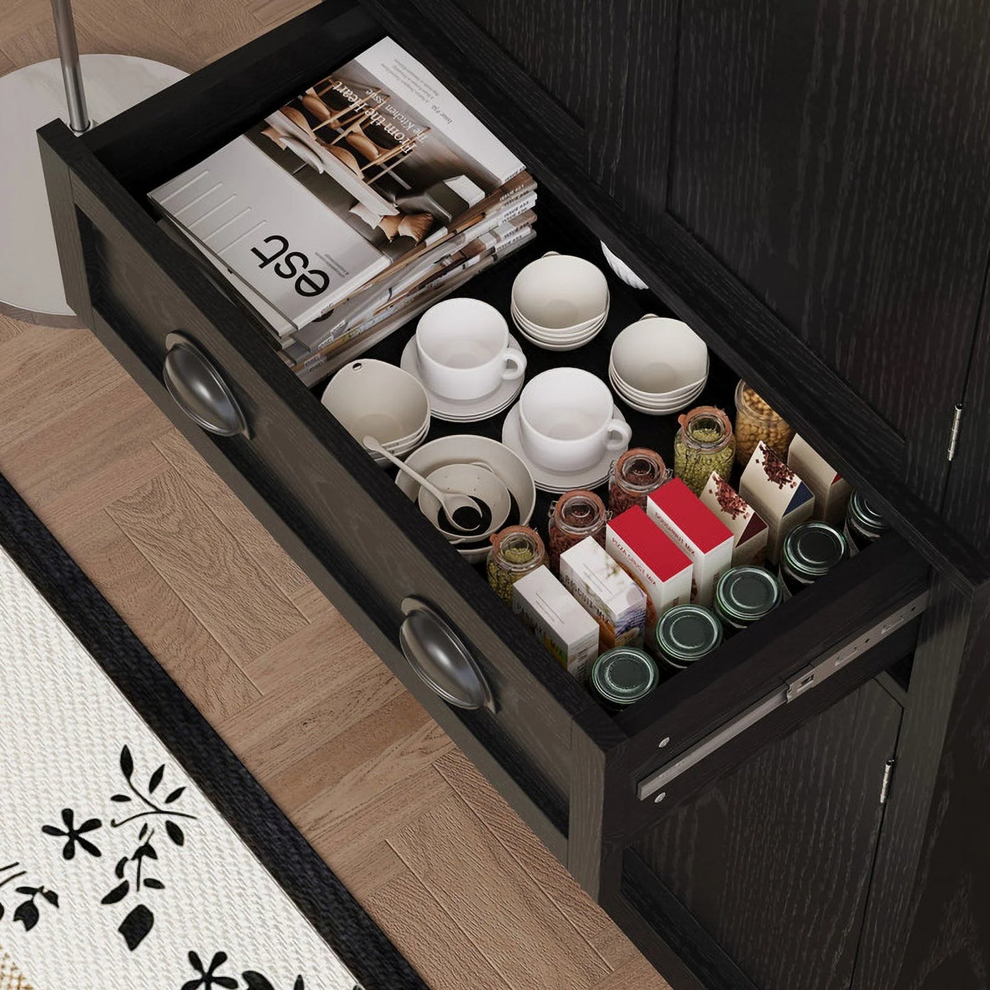 Furmax 72" Pantry Storage Cabinet with Drawers and Adjustable Shelves Cupboard Storage Cabinet for Kitchen Dining Room, Black