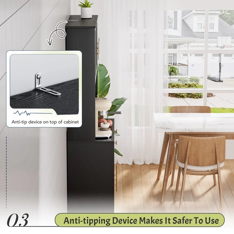 Furmax 71'' Tall Kitchen Pantry Cabinet with Adjustable Shelves Drawers Closet Organizer with Charging Station for Kitchen Dining Room, Black