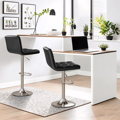 Furmax Black Adjustable Armless Swivel Bar Stools with PU Leather