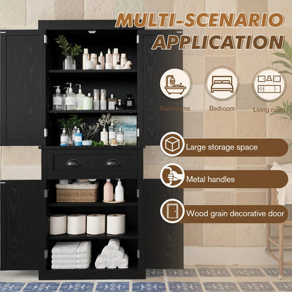 Furmax 72" Pantry Storage Cabinet with Drawers and Adjustable Shelves Cupboard Storage Cabinet for Kitchen Dining Room, Black