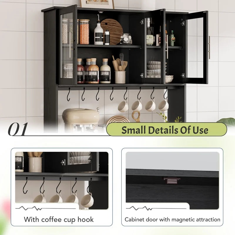 Furmax 71'' Tall Kitchen Pantry Cabinet with Adjustable Shelves Drawers Closet Organizer with Charging Station for Kitchen Dining Room, Black