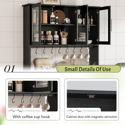 Furmax 71'' Tall Kitchen Pantry Cabinet with Adjustable Shelves Drawers Closet Organizer with Charging Station for Kitchen Dining Room, Black
