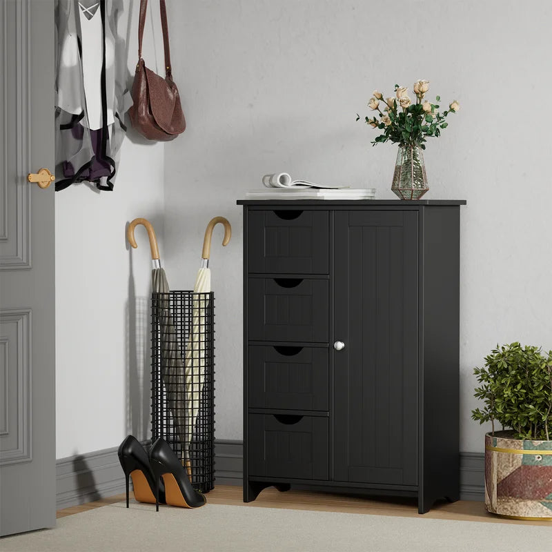 Furmax Wooden Storage Cabinet, Featuring a Freestanding Design with Four Drawers and One Cupboard, Ideal for Organizing Spaces in Homes, Office, Bathrooms, Entryways, and Kitchens