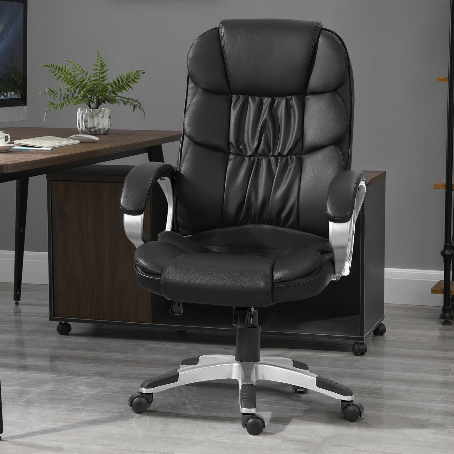 Furmax High Back Office Adjustable Ergonomic Desk Padded Armrests Executive PU Leather Swivel Task Chair with Lumbar Support