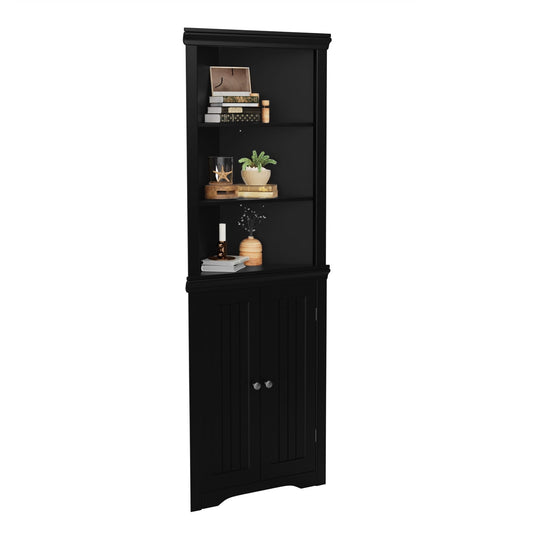 Furmax Corner Bookcase with Storage, Corner Bookshelf Stand Storage Rack for Living Room, Home Office, Kitchen, Small Space