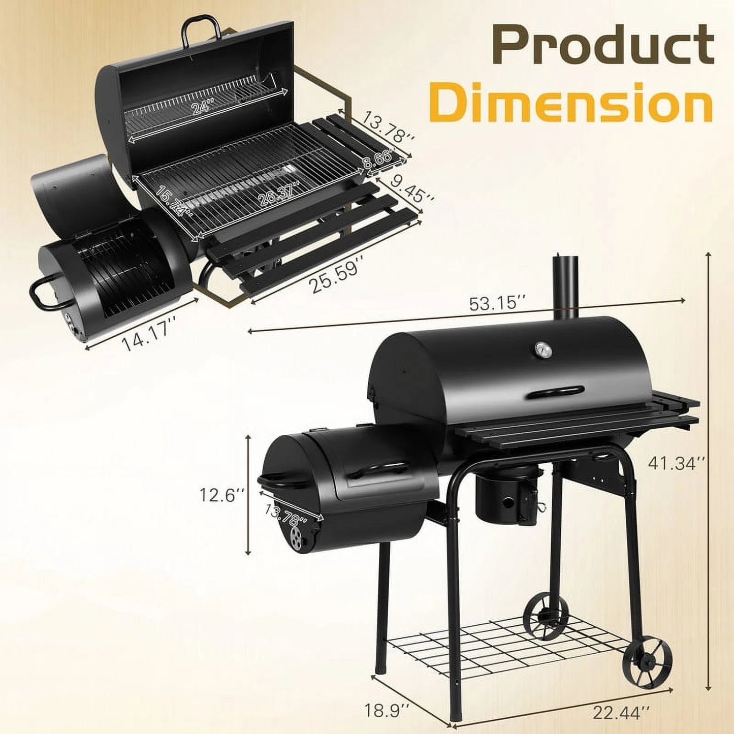Furmax Charcoal Grill with Offset Smoker Portable Stainless Steel Grill with Cover Versatile Outdoor Camping BBQ and Barrel Smoker for Patio, Backyard & Camping