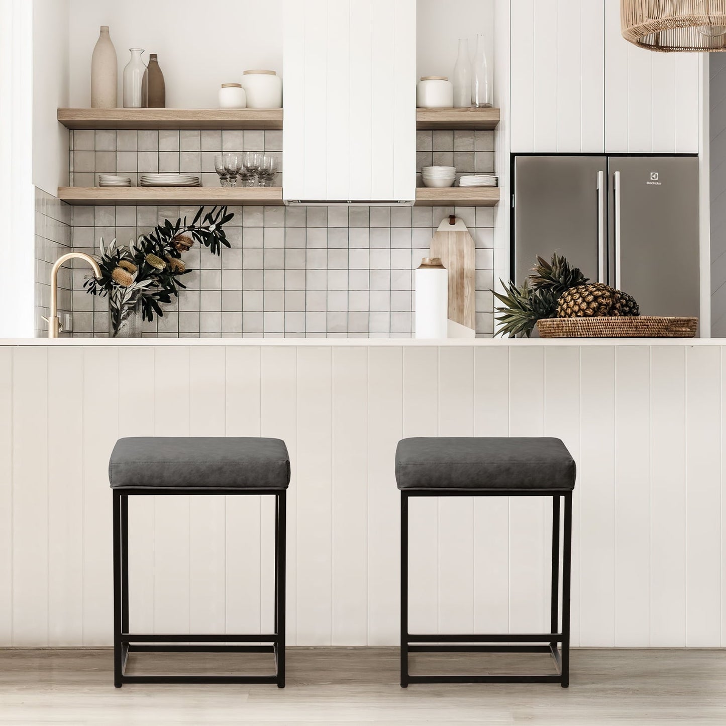Furmax 24" Upholstered Counter Stool Bar Stool with Footrest