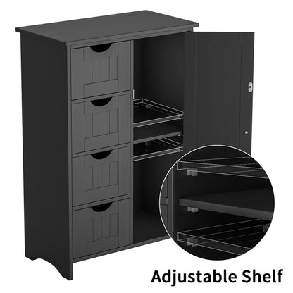 Furmax Wooden Storage Cabinet, Featuring a Freestanding Design with Four Drawers and One Cupboard, Ideal for Organizing Spaces in Homes, Office, Bathrooms, Entryways, and Kitchens