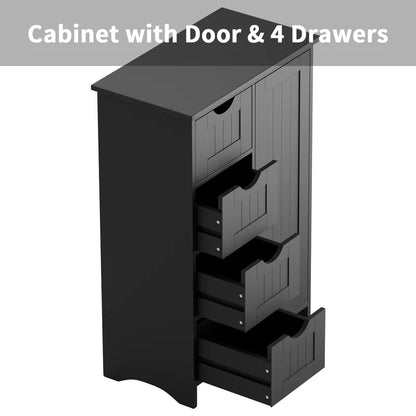 Furmax Wooden Storage Cabinet, Featuring a Freestanding Design with Four Drawers and One Cupboard, Ideal for Organizing Spaces in Homes, Office, Bathrooms, Entryways, and Kitchens