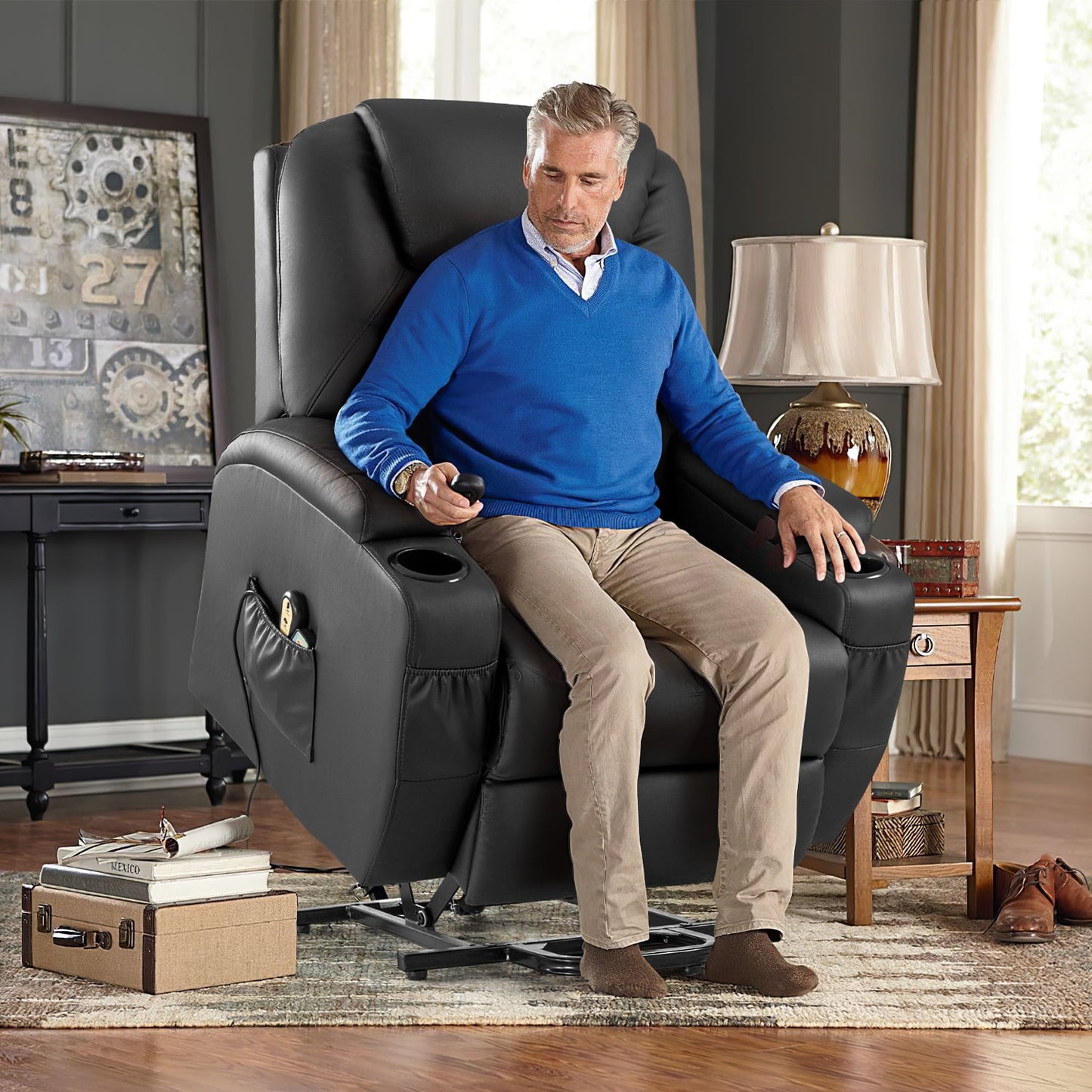 Furmax Electric Reclining Chair Elderly Lift Recliner with Massage and Heating Faux Leather