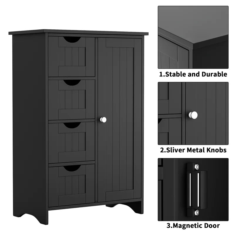 Furmax Wooden Storage Cabinet, Featuring a Freestanding Design with Four Drawers and One Cupboard, Ideal for Organizing Spaces in Homes, Office, Bathrooms, Entryways, and Kitchens
