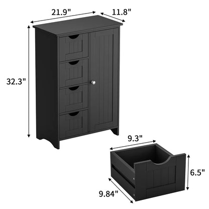 Furmax Wooden Storage Cabinet, Featuring a Freestanding Design with Four Drawers and One Cupboard, Ideal for Organizing Spaces in Homes, Office, Bathrooms, Entryways, and Kitchens