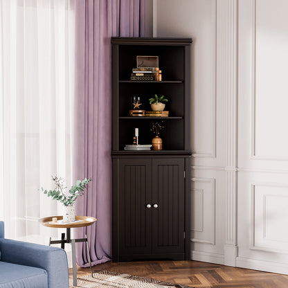 Furmax Corner Bookcase with Storage, Corner Bookshelf Stand Storage Rack for Living Room, Home Office, Kitchen, Small Space