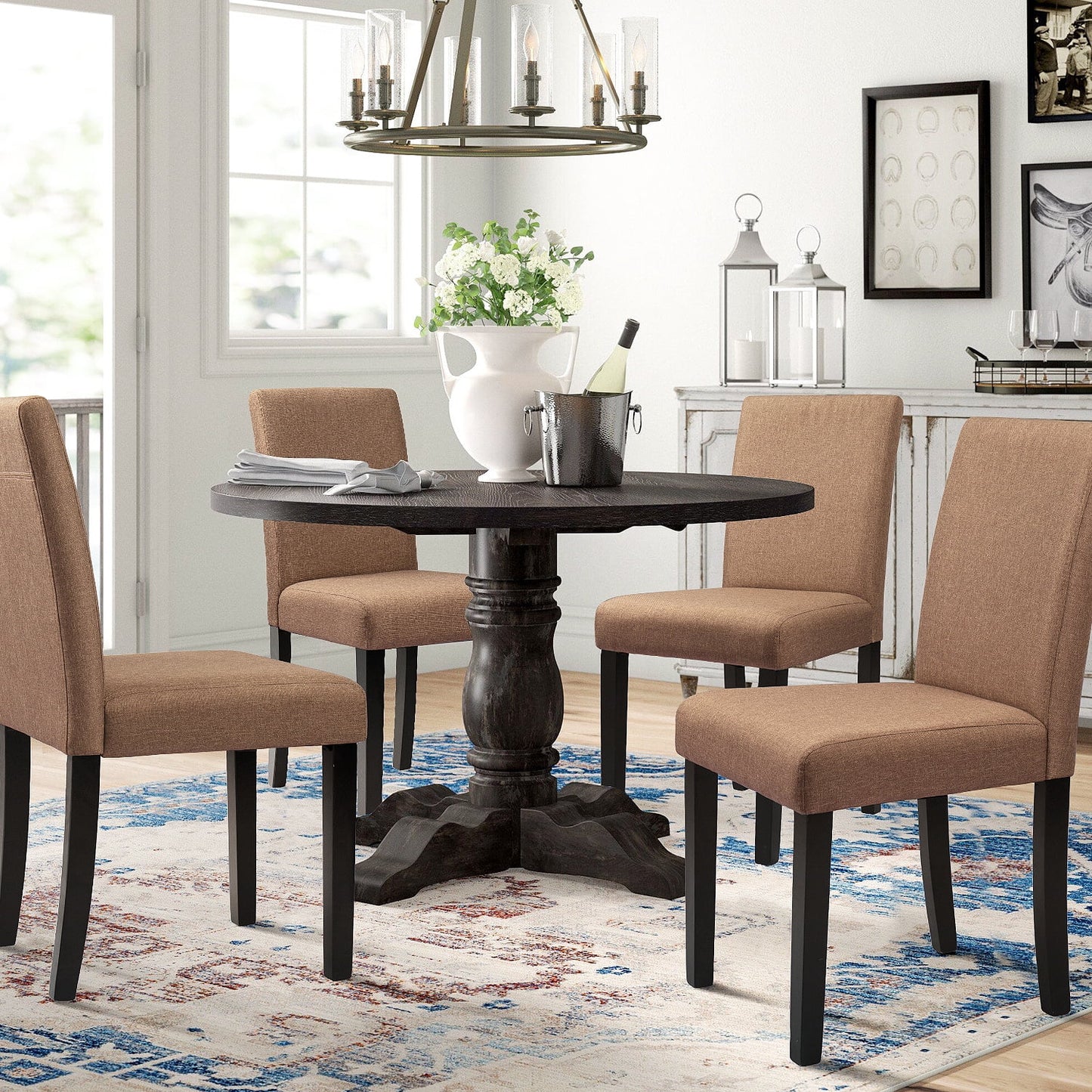 Furmax 4-Piece Upholstered Dining Chair with Wooden Legs, Fabric
