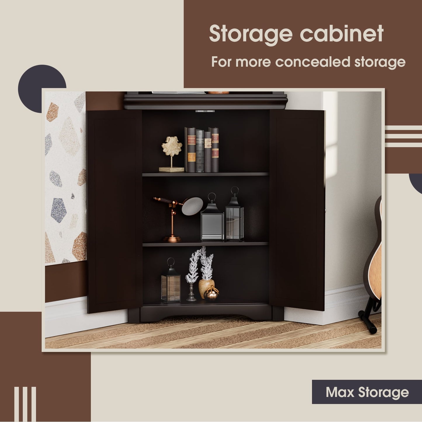 Furmax Corner Bookcase with Storage, Corner Bookshelf Stand Storage Rack for Living Room, Home Office, Kitchen, Small Space