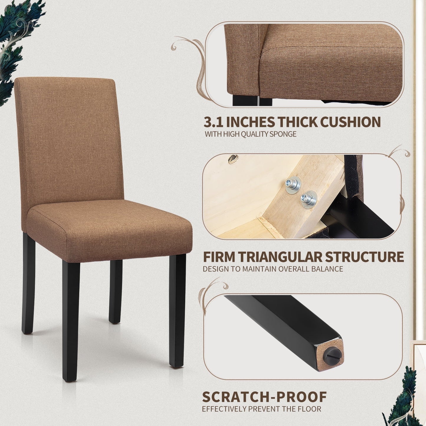 Furmax 4-Piece Upholstered Dining Chair with Wooden Legs, Fabric