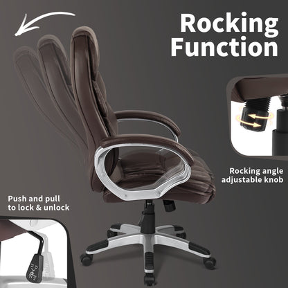 Furmax High Back Office Adjustable Ergonomic Desk Padded Armrests Executive PU Leather Swivel Task Chair with Lumbar Support