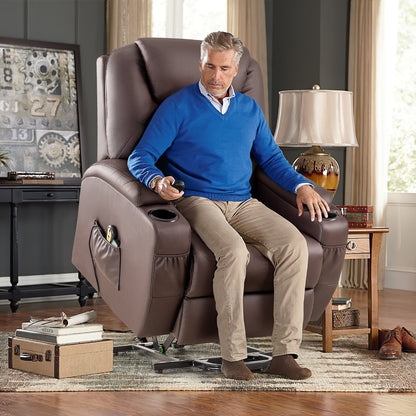 Furmax Electric Reclining Chair Elderly Lift Recliner with Massage and Heating Faux Leather