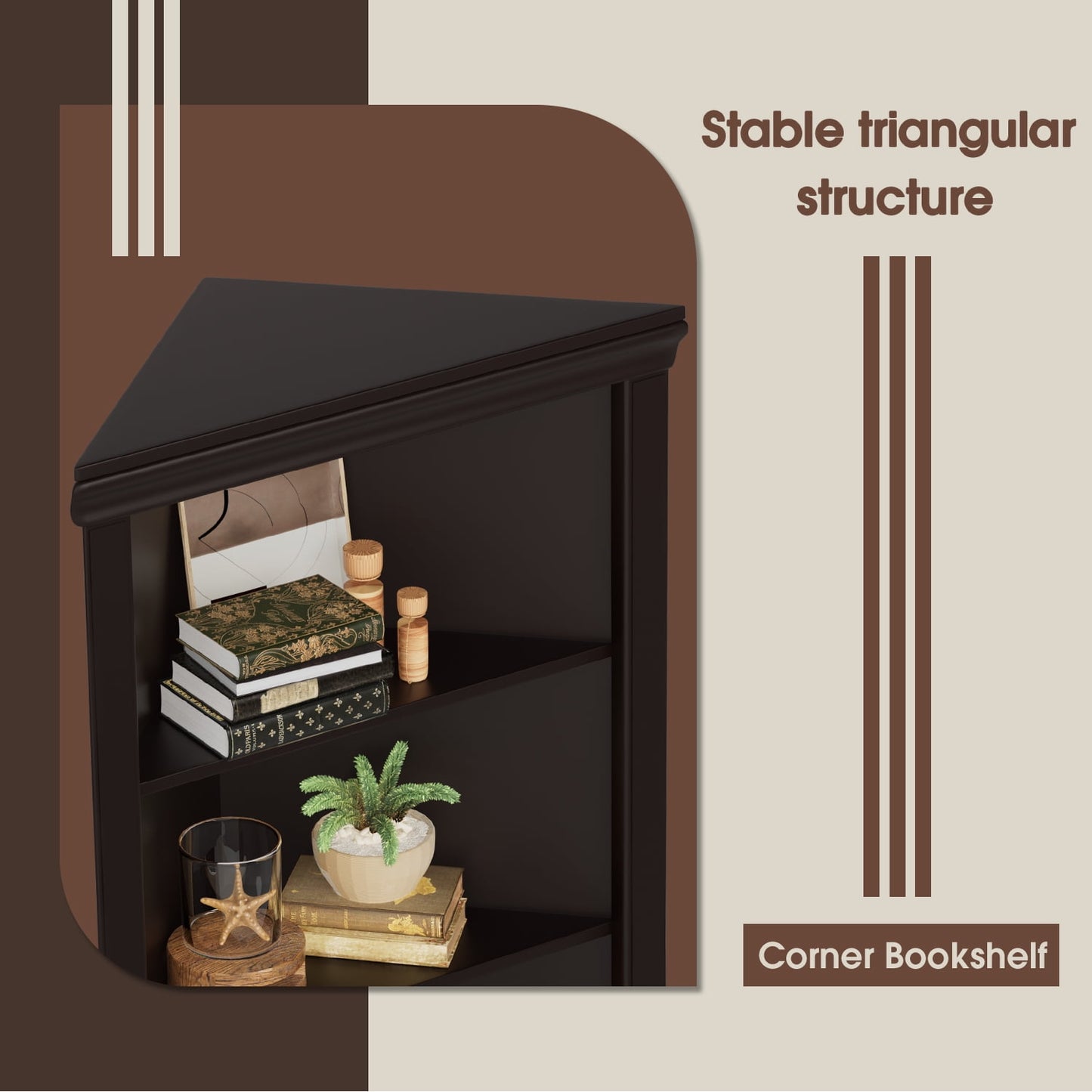 Furmax Corner Bookcase with Storage, Corner Bookshelf Stand Storage Rack for Living Room, Home Office, Kitchen, Small Space