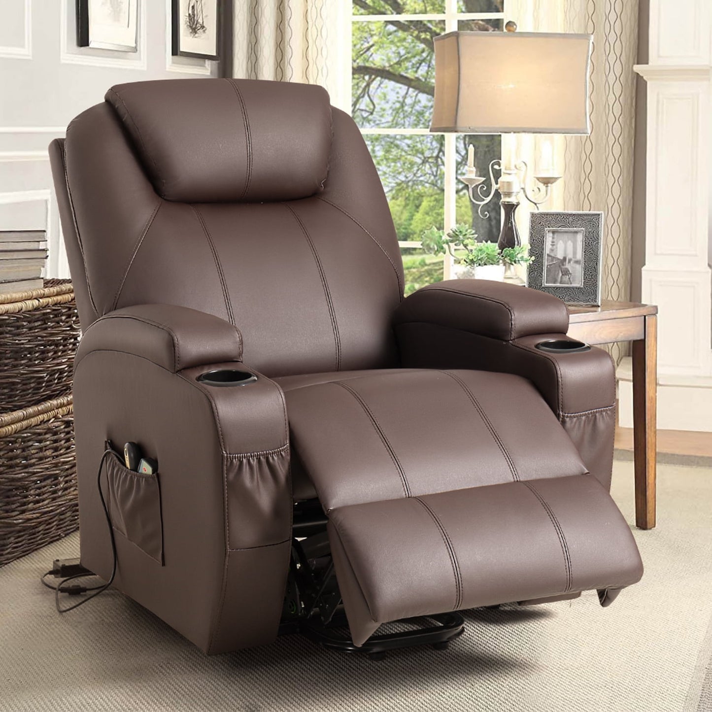 Furmax Electric Reclining Chair Elderly Lift Recliner with Massage and Heating Faux Leather
