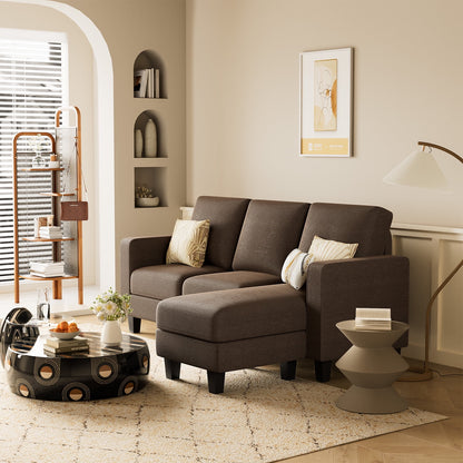 Furmax L-Shaped Sofa Convertible Sectional Sofa 3-Seater Sofa Set with Reversible Chair Linen Fabric Sofa