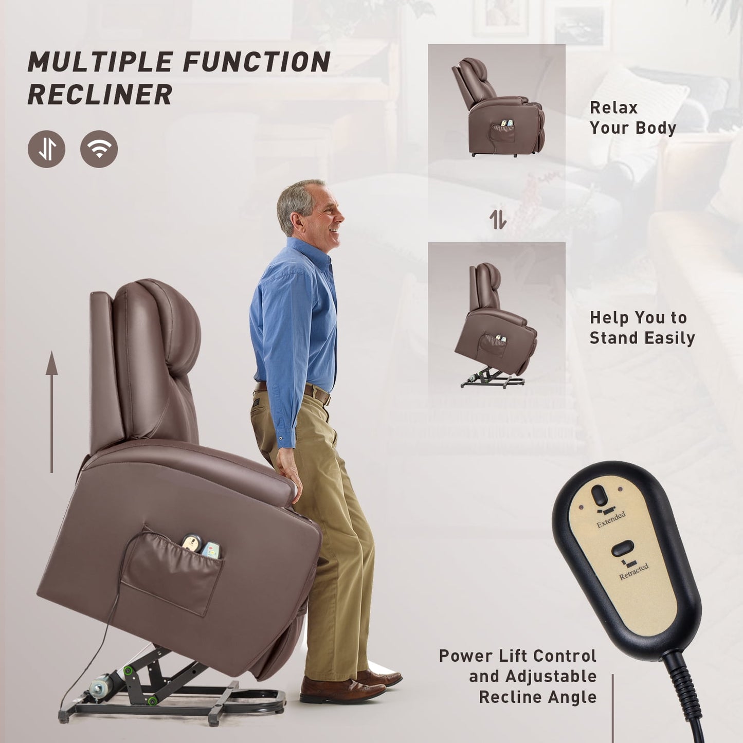 Furmax Electric Reclining Chair Elderly Lift Recliner with Massage and Heating Faux Leather