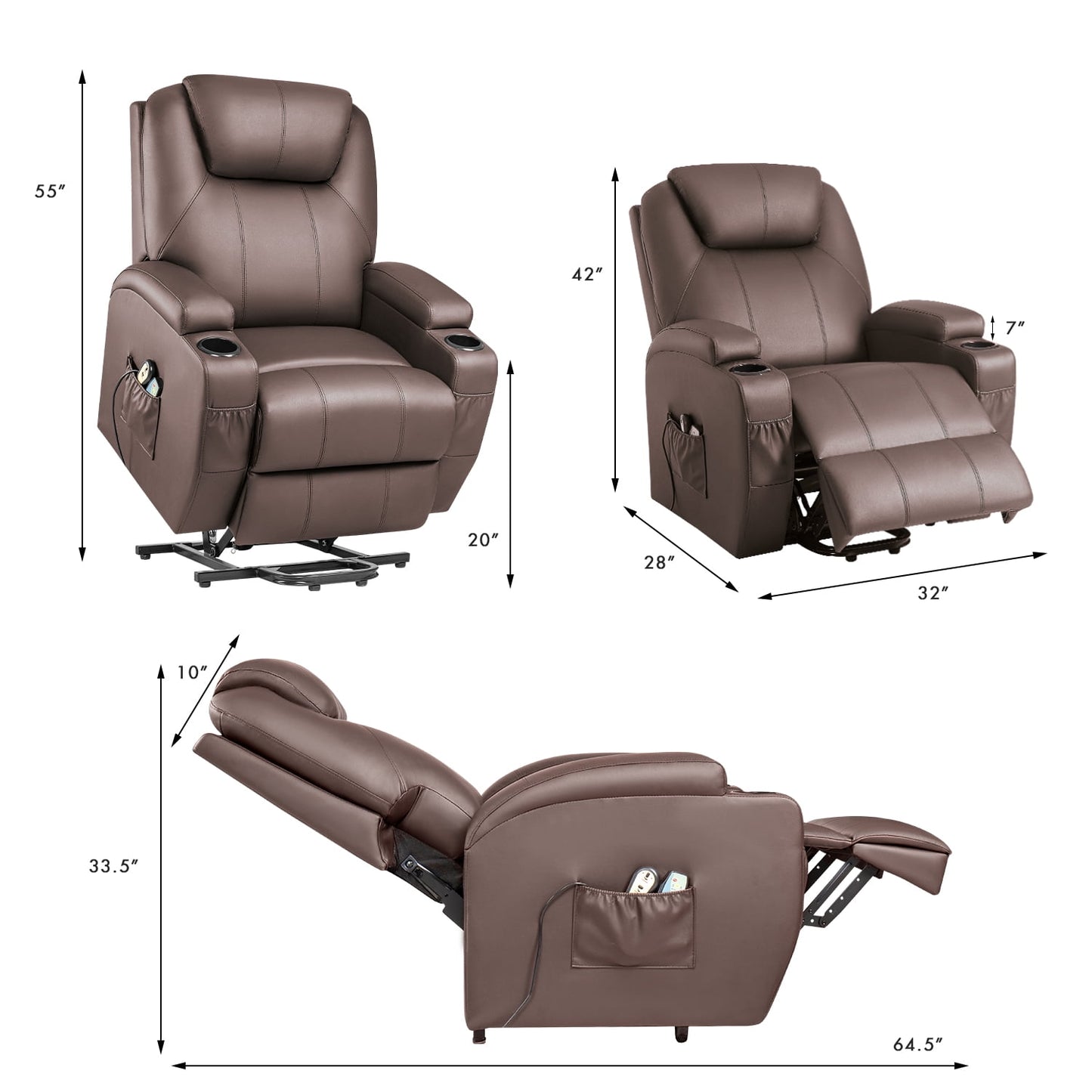 Furmax Electric Reclining Chair Elderly Lift Recliner with Massage and Heating Faux Leather