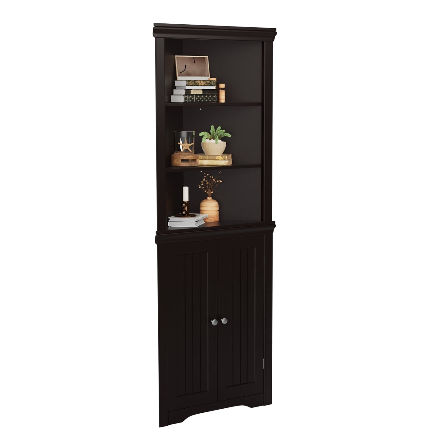 Furmax Corner Bookcase with Storage, Corner Bookshelf Stand Storage Rack for Living Room, Home Office, Kitchen, Small Space