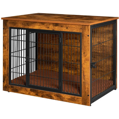 Furmax Wooden Indoor Dog Crate Furniture Double Doors Dog Crate with Thick Cushion