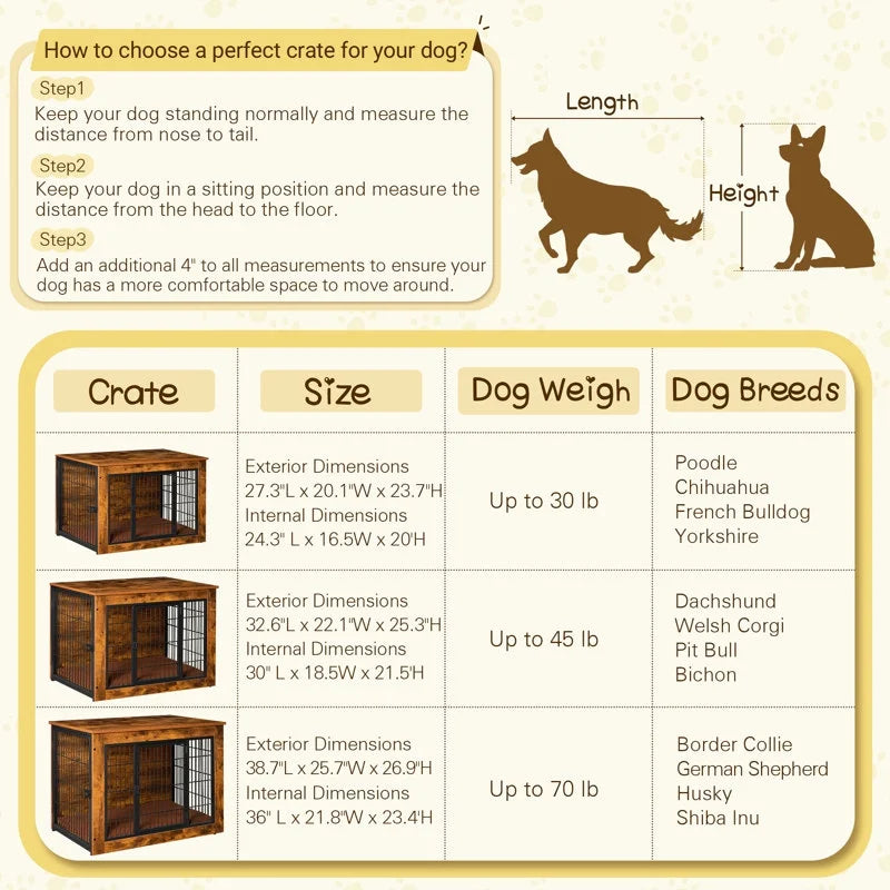 Furmax Wooden Indoor Dog Crate Furniture Double Doors Dog Crate with Thick Cushion