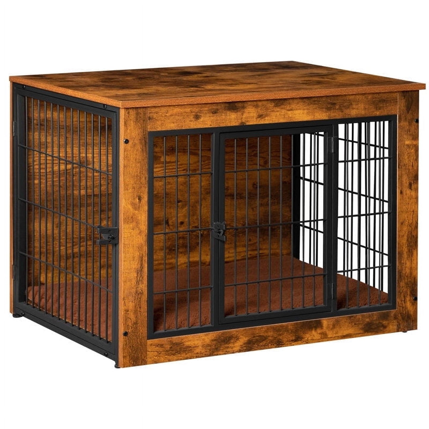 Furmax Wooden Indoor Dog Crate Furniture Double Doors Dog Crate with Thick Cushion
