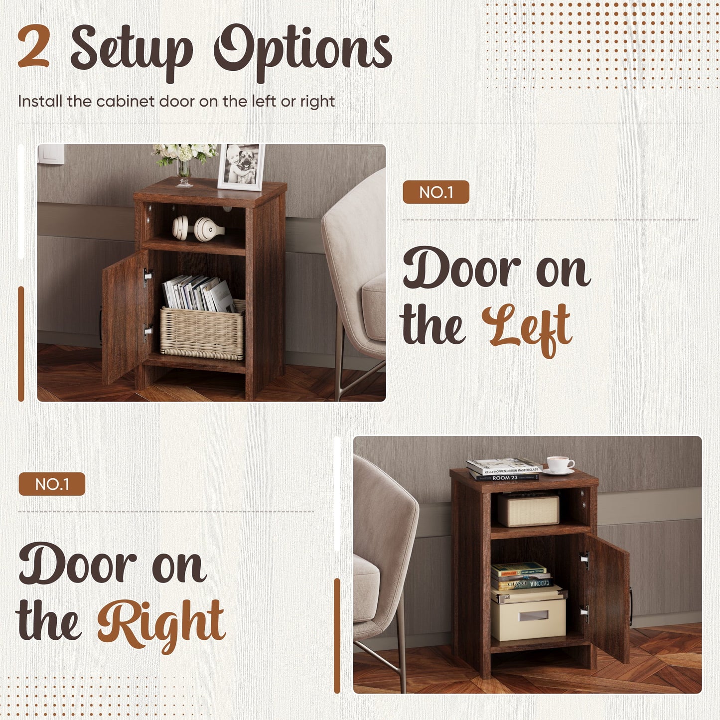 Furmax Farmhouse End Table, Nightstand Set of 2 with Barn Door and Shelf, Side Table for Living Room Bedroom