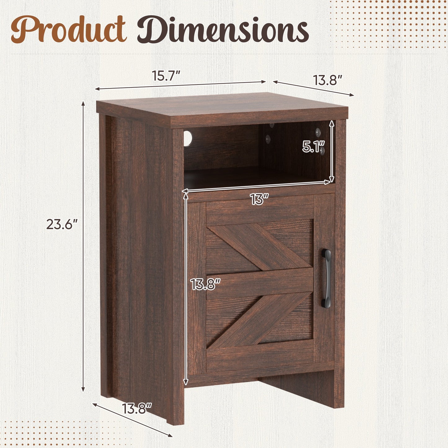 Furmax Farmhouse End Table, Nightstand Set of 2 with Barn Door and Shelf, Side Table for Living Room Bedroom