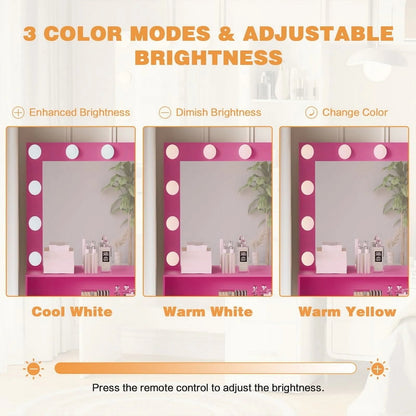 Furmax Vanity Desk with Lights and Mirror Makeup Vanity Table Set with Drawer and Power Outlet