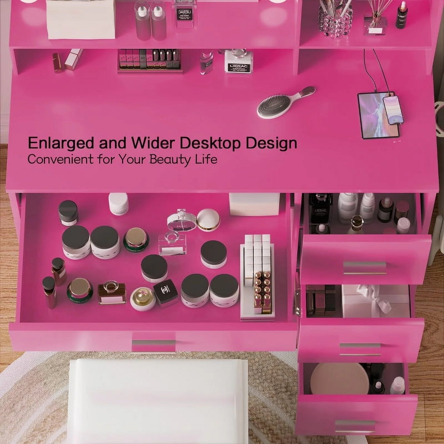 Furmax Vanity Desk with Lights and Mirror Makeup Vanity Table Set with Drawer and Power Outlet