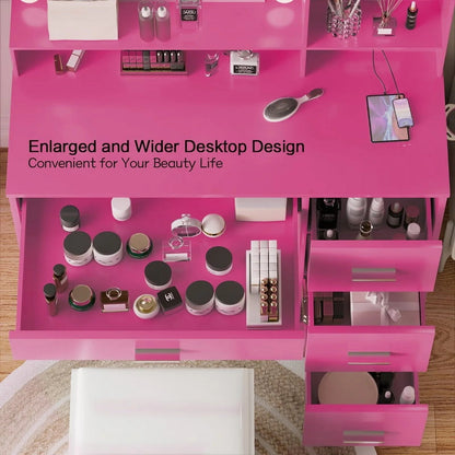 Furmax Vanity Desk with Lights and Mirror Makeup Vanity Table Set with Drawer and Power Outlet