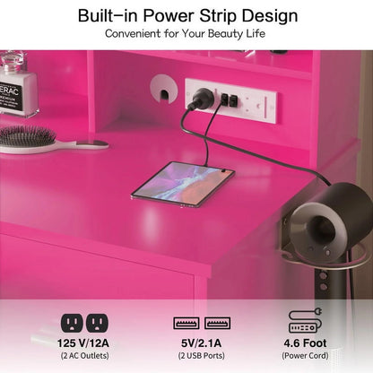 Furmax Vanity Desk with Lights and Mirror Makeup Vanity Table Set with Drawer and Power Outlet