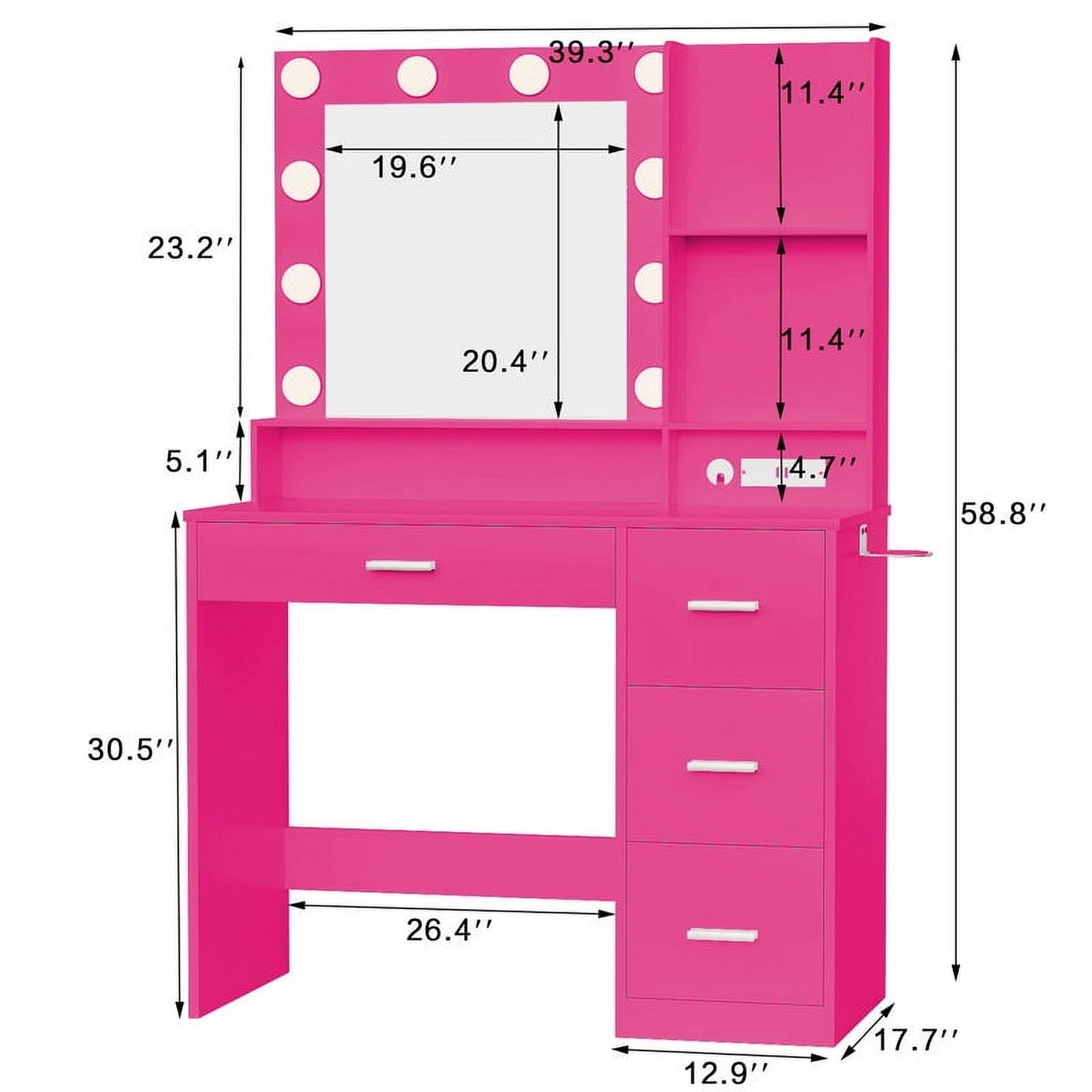 Furmax Vanity Desk with Lights and Mirror Makeup Vanity Table Set with Drawer and Power Outlet