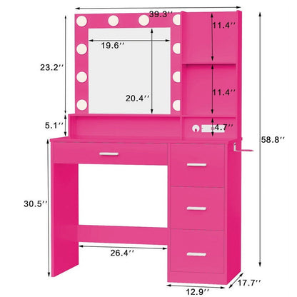 Furmax Vanity Desk with Lights and Mirror Makeup Vanity Table Set with Drawer and Power Outlet