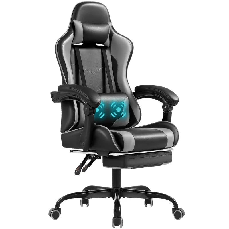 Furmax High Back Massage Gaming Chair with Footrest PU Leather Racing Computer Chair with Lumbar Support Ergonomic Office Chairs, White