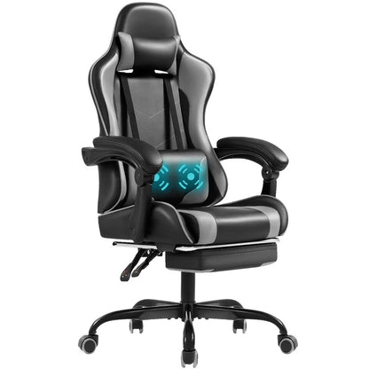 Furmax High Back Massage Gaming Chair with Footrest PU Leather Racing Computer Chair with Lumbar Support Ergonomic Office Chairs, White
