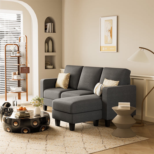 Furmax L-Shaped Sofa Convertible Sectional Sofa 3-Seater Sofa Set with Reversible Chair Linen Fabric Sofa