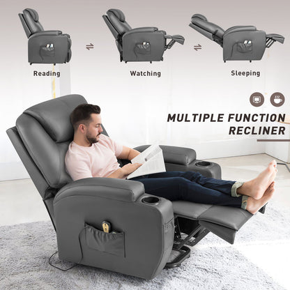 Furmax Electric Reclining Chair Elderly Lift Recliner with Massage and Heating Faux Leather