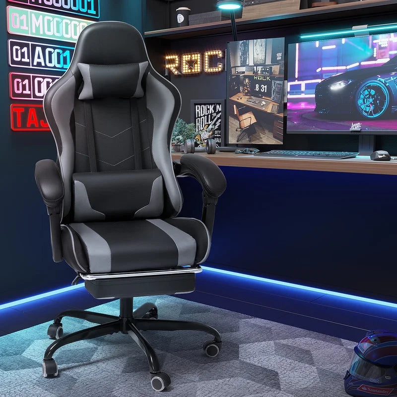 Furmax High Back Massage Gaming Chair with Footrest PU Leather Racing Computer Chair with Lumbar Support Ergonomic Office Chairs, White