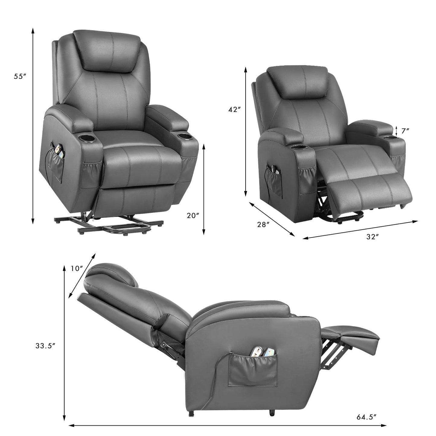 Furmax Electric Reclining Chair Elderly Lift Recliner with Massage and Heating Faux Leather