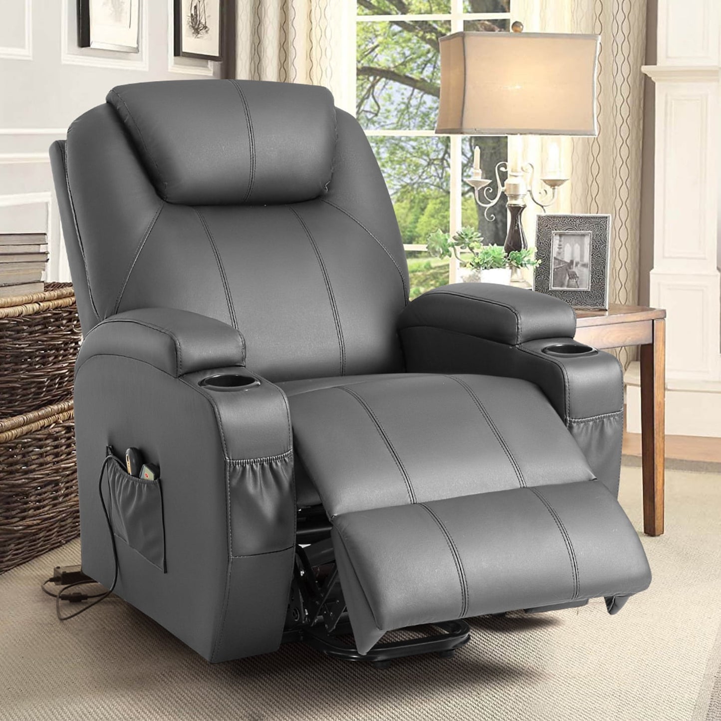 Furmax Electric Reclining Chair Elderly Lift Recliner with Massage and Heating Faux Leather
