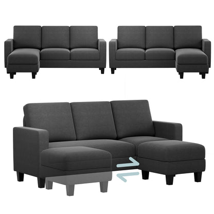 Furmax L-Shaped Sofa Convertible Sectional Sofa 3-Seater Sofa Set with Reversible Chair Linen Fabric Sofa