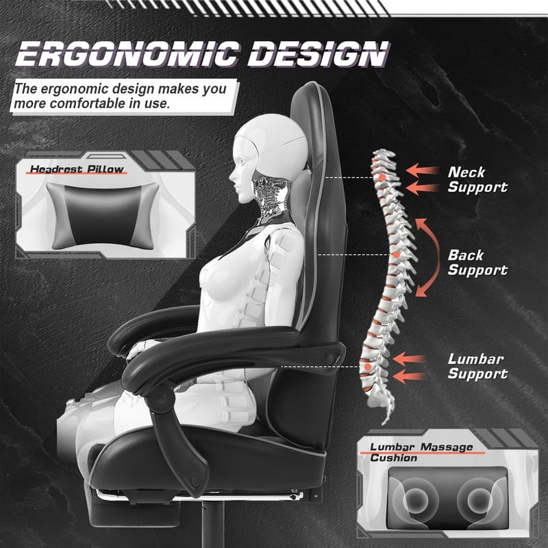 Furmax High Back Massage Gaming Chair with Footrest PU Leather Racing Computer Chair with Lumbar Support Ergonomic Office Chairs, White