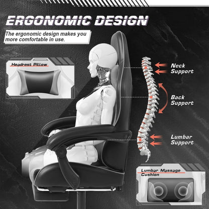 Furmax High Back Massage Gaming Chair with Footrest PU Leather Racing Computer Chair with Lumbar Support Ergonomic Office Chairs, White